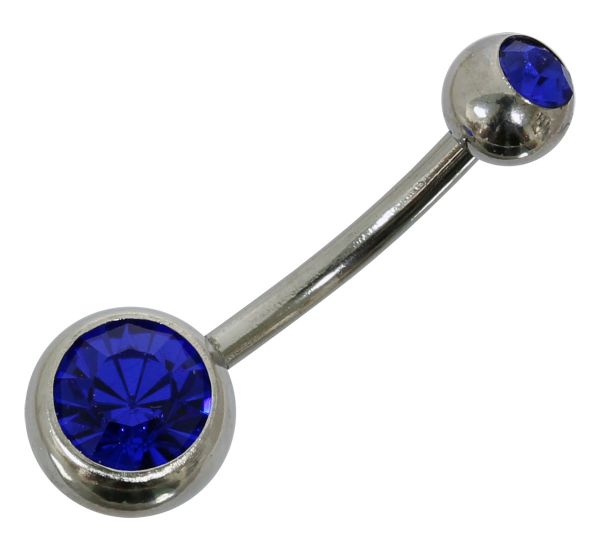 Bauchnabelpiercing aus Chirurgenstahl mit 2 Kristallen in blau Navel Piercing Bauchnabel