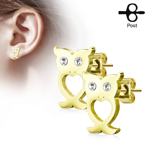 1 Paar Ohrstecker EULE in gold aus Chirurgenstahl - Ohrringe für normale Ohrlöcher
