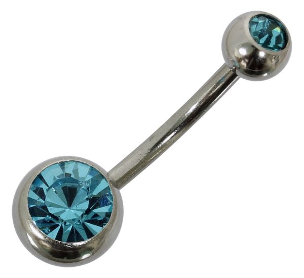 Bauchnabelpiercing aus Chirurgenstahl mit 2 Kristallen in türkis Navel Piercing Bauchnabel