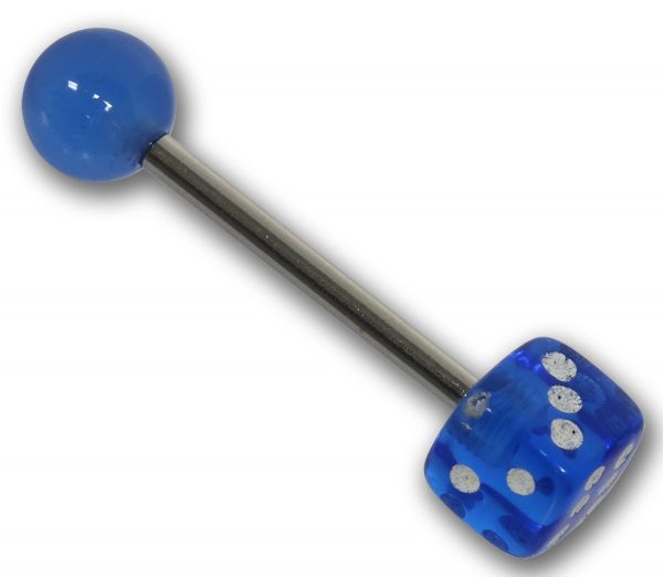 Zungenpiercing mit Würfel aus Acryl BLAU Stab aus 316L Chirurgenstahl Piercing