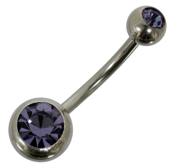 Bauchnabelpiercing aus Chirurgenstahl mit 2 Kristallen in flieder Navel Piercing Bauchnabel