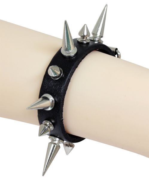 Leder-Armband in schwarz SPIKES Schnallenverschluß Lederarmband 19,5 cm