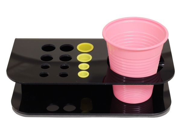 Trinkbecher- und Farbkappenhalter in schwarz für 12 Farbkappen und einen Becher - magnetisch
