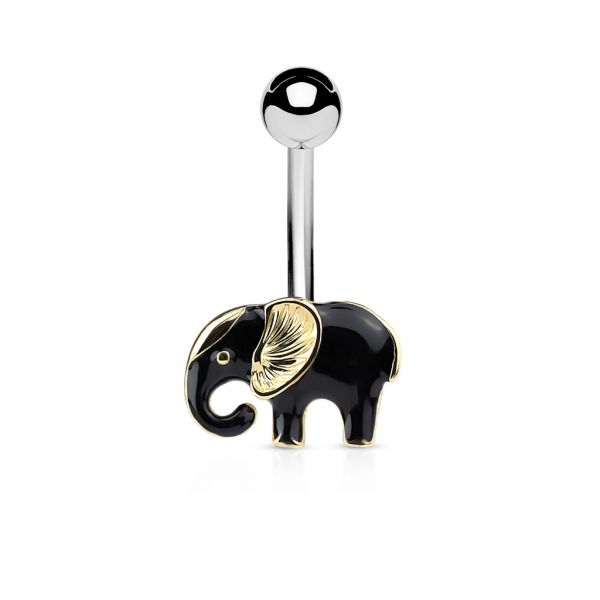 Bauchnabelpiercing BLACK AND GOLD ELEPHANT aus 316L Chirurgenstahl - Navel Piercing