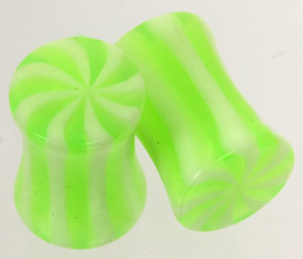 RESTPOSTEN - Double Flared Plug SWIRL NEONGRÜN 6 mm Ohrschmuck