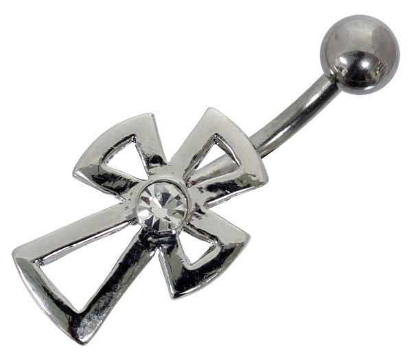 RESTPOSTEN - Bauchnabelpiercing CROSS aus Chirurgenstahl mit Kristall in klar Piercing Bauchnabel