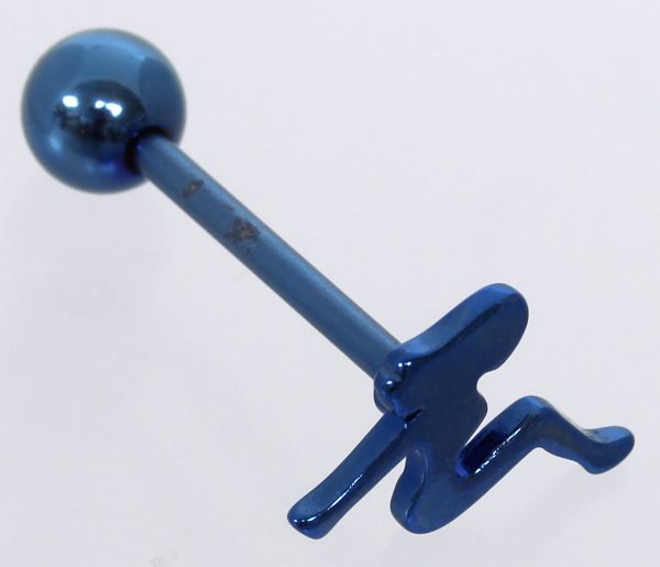 RESTPOSTEN - Zungenpiercing mit Logo JUNGFRAU in Blau aus 316L Chirurgenstahl Piercing