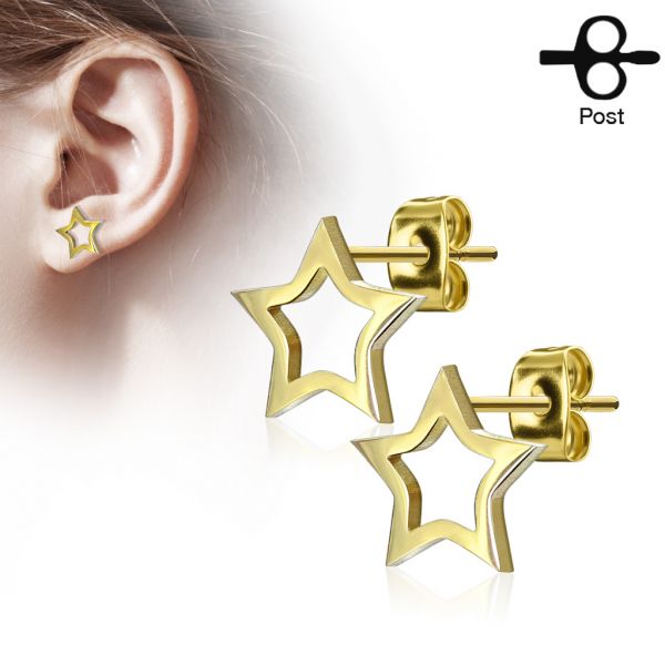 1 Paar Ohrstecker HOLLOW STAR in gold aus Chirurgenstahl - Ohrringe für normale Ohrlöcher