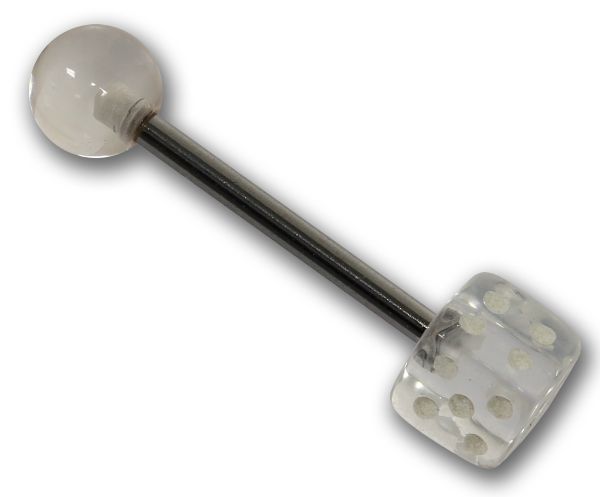 Zungenpiercing mit Würfel aus Acryl KLAR Stab aus 316L Chirurgenstahl Piercing