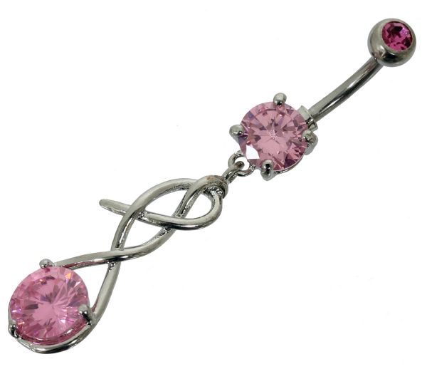 RESTPOSTEN - Bauchnabelpiercing TRIBAL (2) aus Chirurgenstahl mit rosa Kristallen Navel Piercing Bau