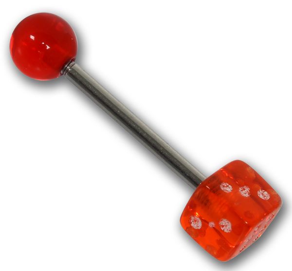 Zungenpiercing mit Würfel aus Acryl ROT Stab aus 316L Chirurgenstahl Piercing