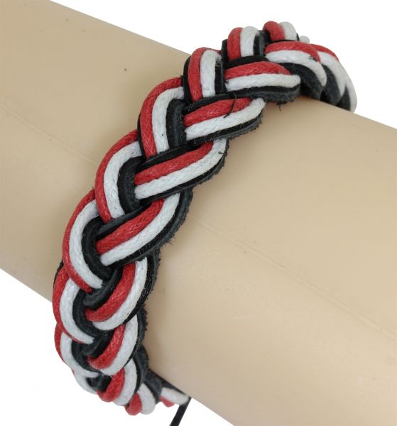 Armband ROT & WEISS aus mehrfarbigem Leder mit gleitendem Knotenverschluß