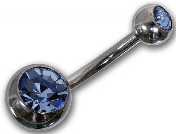 Bauchnabelpiercing aus Chirurgenstahl mit 2 Kristallen in hellblau Navel Piercing Bauchnabel