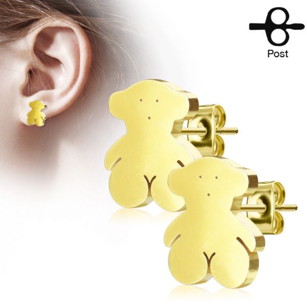 1 Paar Ohrstecker TEDDYBÄR in gold aus Chirurgenstahl - Ohrringe für normale Ohrlöcher