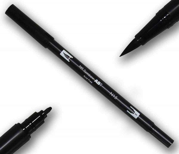 Tombow ABT BLACK Double Brush Pen Künstlerstift Fasermaler mit zwei Spitzen