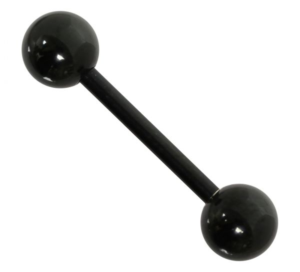 Hantel - Straight Barbell 1,6 mm BLACK STEEL mit Kugeln Piercing Zungenpiercing