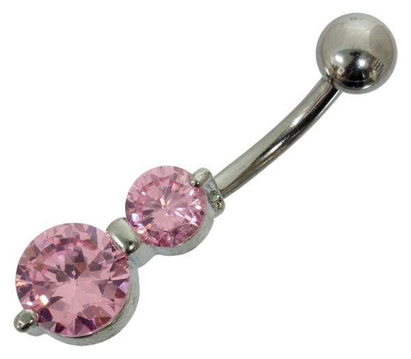 RESTPOSTEN - Bauchnabelpiercing DOPPEL RUND aus Chirurgenstahl mit rosa Kristallen Navel Piercing Ba