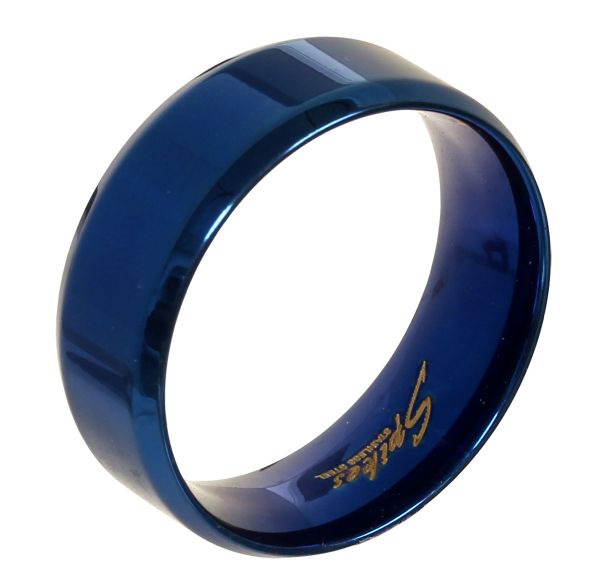 Edelstahl Ring BLAU 8 mm breit in verschiedenen Größen mit abgeschrägten Kanten