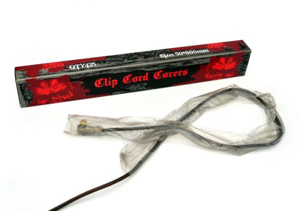 125 Stück Schutzhüllen für Clip Cords grau-transparent - 5 x 80 cm Clipcord Sleeves Tattoobedarf