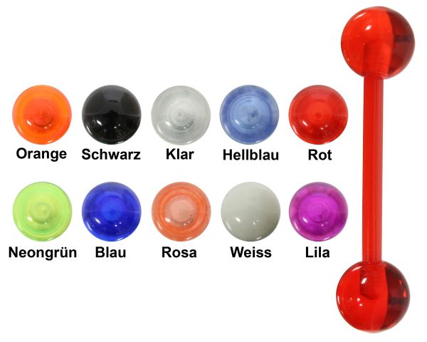 Hantel - Straight Barbell aus Acryl in verschiedenen Farben Zungenpiercing Brustwarzenpiercing