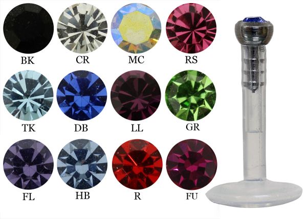 Monroe - Bioflex Lippenpiercing mit verschiedenen Kristallen Push In
