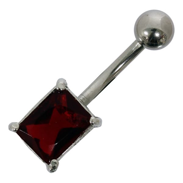RESTPOSTEN - Bauchnabelpiercing VIERECK aus Chirurgenstahl mit rotem Kristall Navel Piercing Bauchna