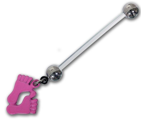 Schwangerschafts Bauchnabelpiercing BABY FÜßE PINK 1,6 x 25 mm PTFE kürzbar