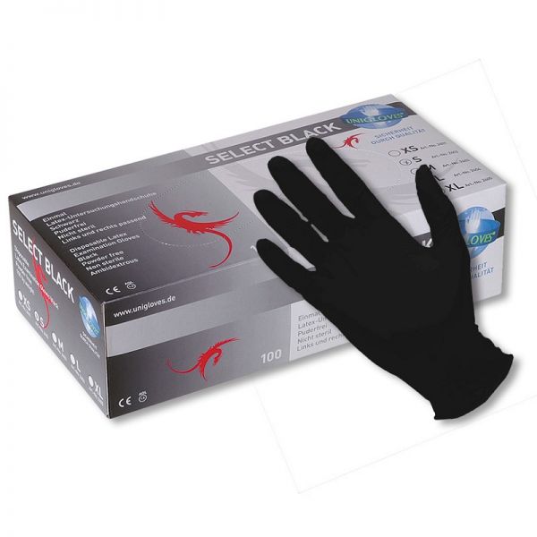 100 Latex-Handschuhe schwarz SELECT BLACK in Größe S - XL - puderfrei