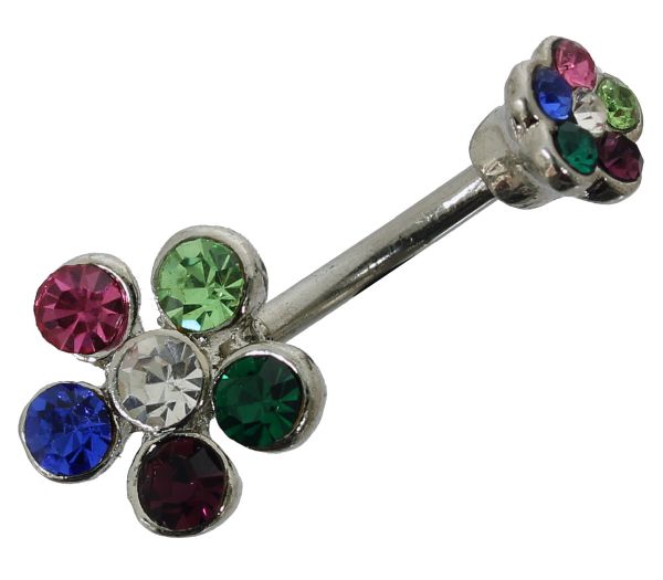 RESTPOSTEN - Bauchnabelpiercing BLUME aus Chirurgenstahl verschiedenfarbige Kristalle Navel Piercing