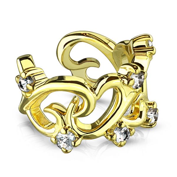 Ohrklemme LINKED HEARTS aus Rhodium überzogenem Messing in gold - Ohrklammer Ear Cuff