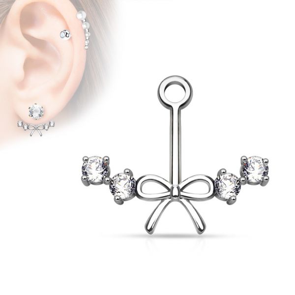 Ohrhänger SCHLEIFE aus Messing mit Rhodium-Überzug Ear Jacket für Ohrstecker