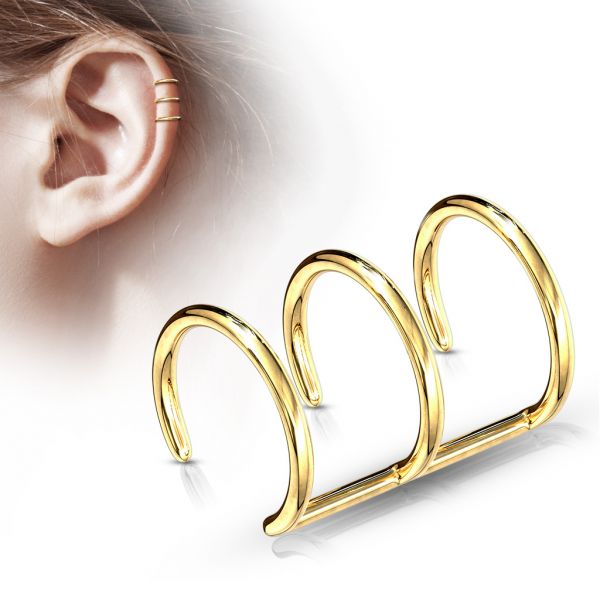 Ohrklemme TRIPLE CLOSURE RING aus 316L Chirurgenstahl in gold - Ohrklammer Non-Piercing