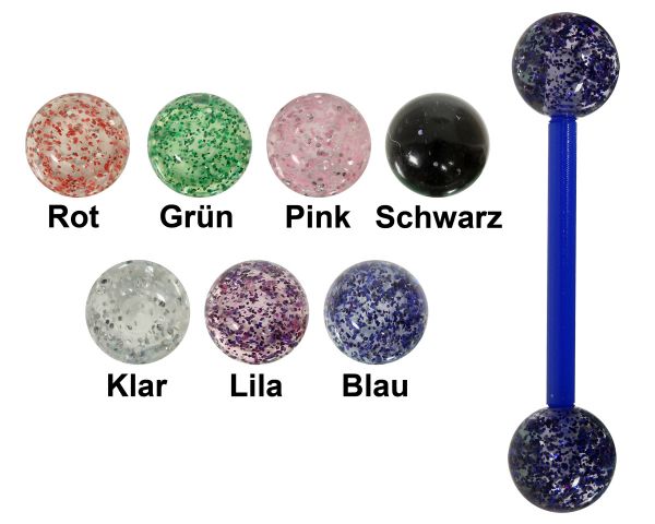 Hantel - Straight Barbell GLITTER aus Acryl in verschiedenen Farben Zungenpiercing Brustwarzenpierci