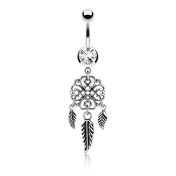 Bauchnabelpiercing HEART DREAMCATCHER aus 316L Chirurgenstahl - Kristall - Navel Piercing