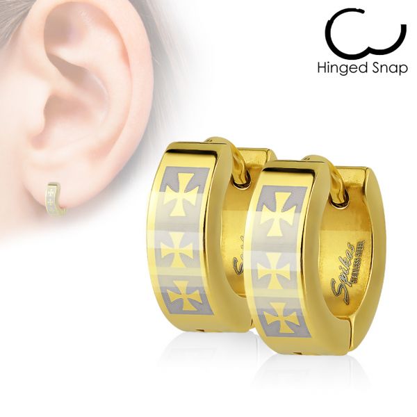 1 Paar Ohrringe CELTIC CROSSES aus Chirurgenstahl - Creolen in gold für normale Ohrlöcher