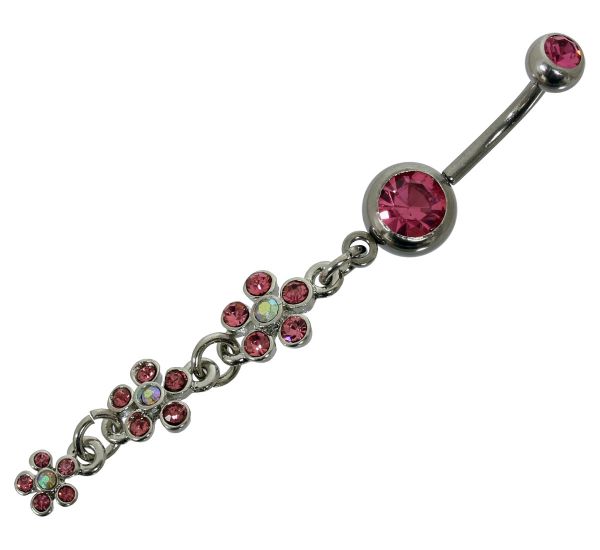 Bauchnabelpiercing BLUMEN aus Chirurgenstahl mit rosa Kristallen Navel Piercing Bauchnabel