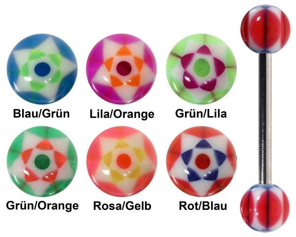 Zungenpiercing DOUBLE STAR aus Acryl in verschiedenen Farben Brustwarzenpiercing Piercing