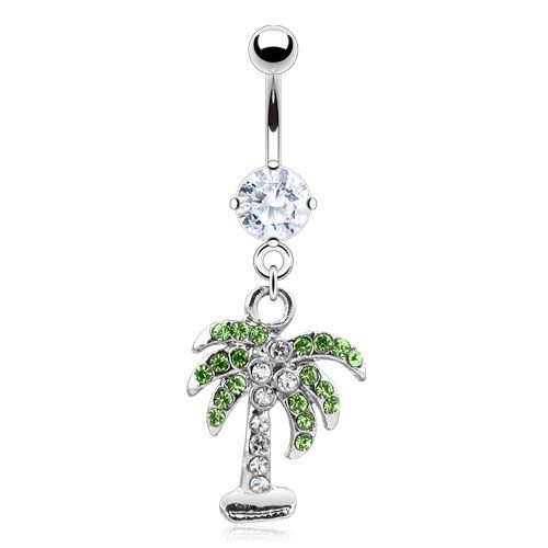 Bauchnabelpiercing PALM TREE - PALME aus 316L Chirurgenstahl - Kristalle - Navel Piercing