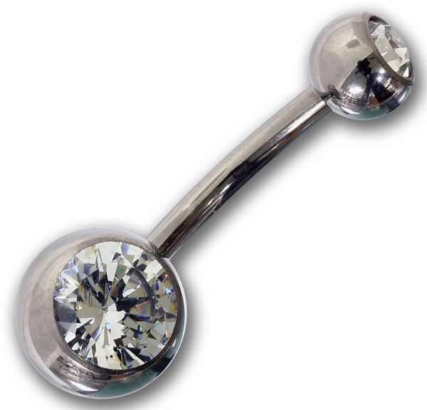 Bauchnabelpiercing aus Titan mit 2 Kristallen in klar Navel Piercing Bauchnabel