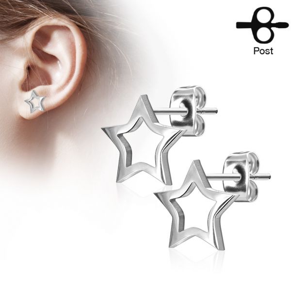 1 Paar Ohrstecker HOLLOW STAR in silber aus Chirurgenstahl - Ohrringe für normale Ohrlöcher