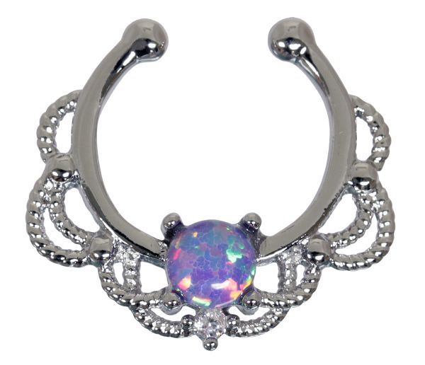 Septum Hänger OPAL LILA Fake Piercing in silber aus Messing