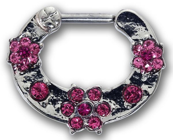 Septum Clicker BLUMEN mit Kristallen ROSA Septum Piercing Piercingschmuck Chirurgenstahl