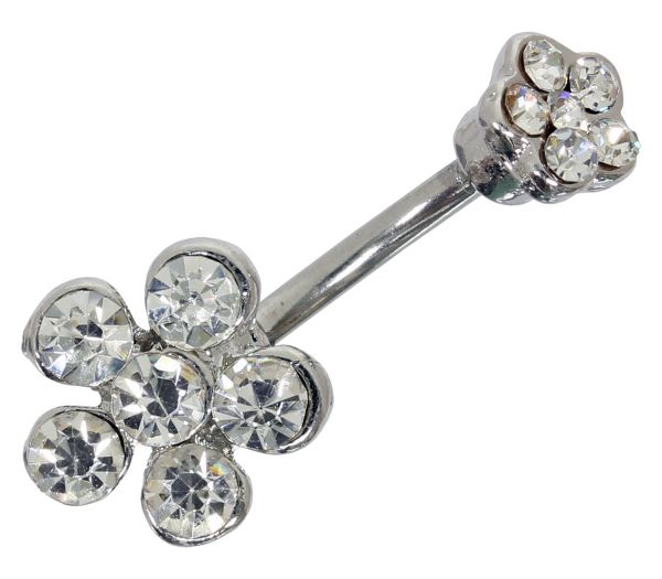 RESTPOSTEN - Bauchnabelpiercing BLUME aus Chirurgenstahl klare Kristalle Navel Piercing Bauchnabel