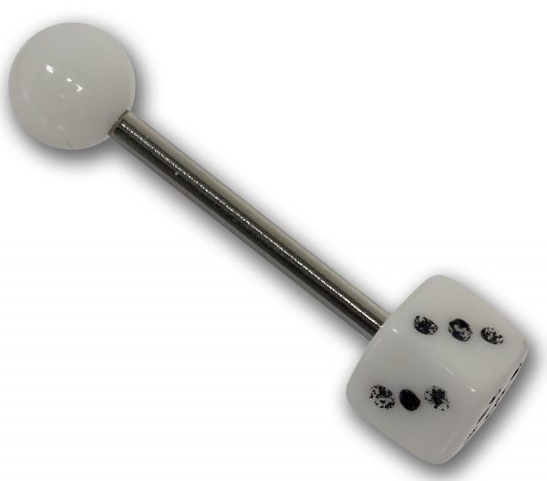 Zungenpiercing mit Würfel aus Acryl WEISS Stab aus 316L Chirurgenstahl Piercing