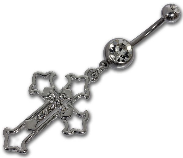 RESTPOSTEN - Bauchnabelpiercing HOLLOW CROSS klar aus Chirurgenstahl mit Kristallen Navel Piercing B