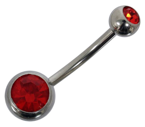 Bauchnabelpiercing aus Chirurgenstahl mit 2 Kristallen in rot Navel Piercing Bauchnabel