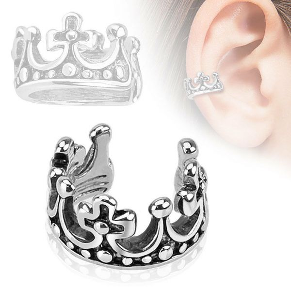 Ohrklemme KRONE aus Rhodium - Ohrklammer Non-Piercing Ohrschmuck