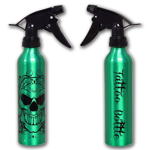 Tattoo Sprühflasche SKULL in grün Aluminium 300 ml Spray Bottle
