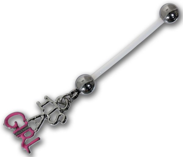 Schwangerschafts Bauchnabelpiercing IT´S A GIRL PINK 1,6 x 25 mm PTFE kürzbar