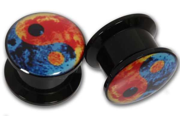 Picture Plug YIN & YANG zum schrauben 6,0 - 16 mm aus Acryl Ohrschmuck Piercing